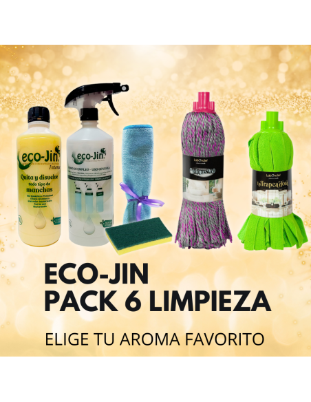 PACK 6 Limpieza ECOJIN+DIFUSOR+FREGONAS OPTIMUS Y TRAPEADORA+BAYETA MICROFIBRA+EST.ESPONJA