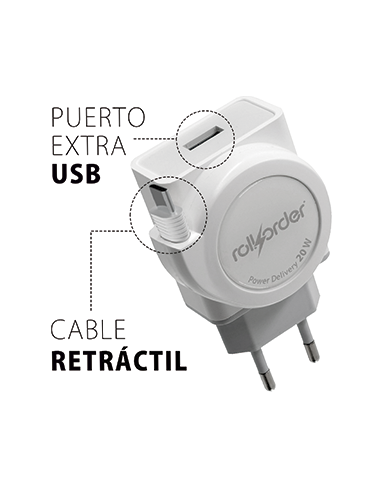 CARGADOR ULTRA RAPIDO 20W ENROLLABLE...