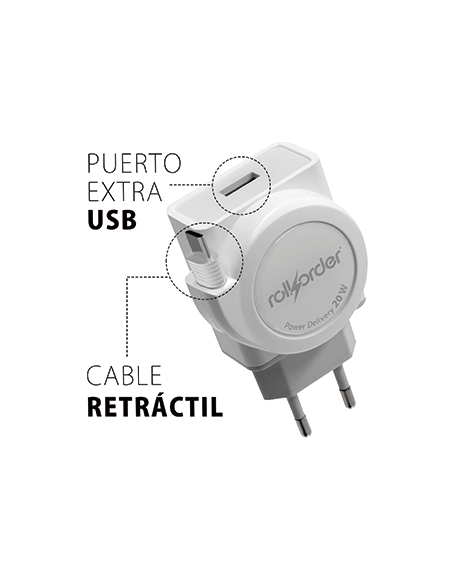 CARGADOR ULTRA RAPIDO 20W ENROLLABLE PARA ANDROID Y IPHONE 15. TIPO C