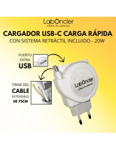 CARGADOR ULTRA RAPIDO 20W ENROLLABLE PARA ANDROID Y...