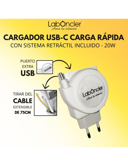 CARGADOR ULTRA RAPIDO 20W ENROLLABLE PARA ANDROID Y IPHONE 15. TIPO C