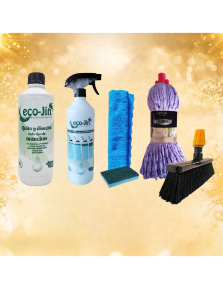 PACK Nº9 – ECO-JIN + DIFUSOR + FREGONA OPTIMUS + ESCOBA INTERIORES + BAYETA Y ESTROPAJO
