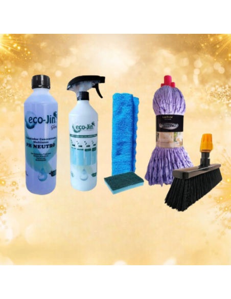 PACK Nº9 – ECO-JIN + DIFUSOR + FREGONA OPTIMUS + ESCOBA INTERIORES + BAYETA Y ESTROPAJO