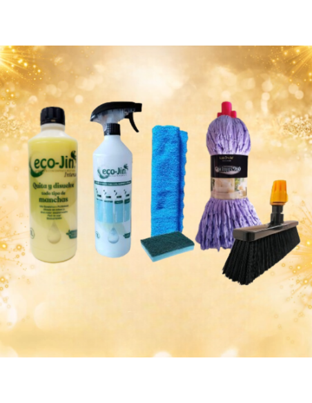 PACK Nº9 – ECO-JIN + DIFUSOR + FREGONA OPTIMUS + ESCOBA INTERIORES + BAYETA Y ESTROPAJO