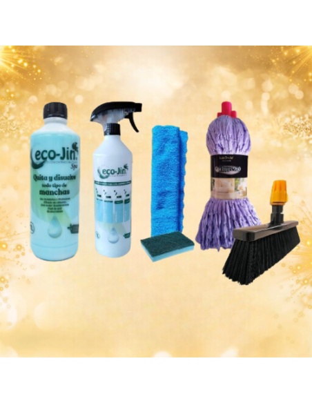 PACK Nº9 – ECO-JIN + DIFUSOR + FREGONA OPTIMUS + ESCOBA INTERIORES + BAYETA Y ESTROPAJO